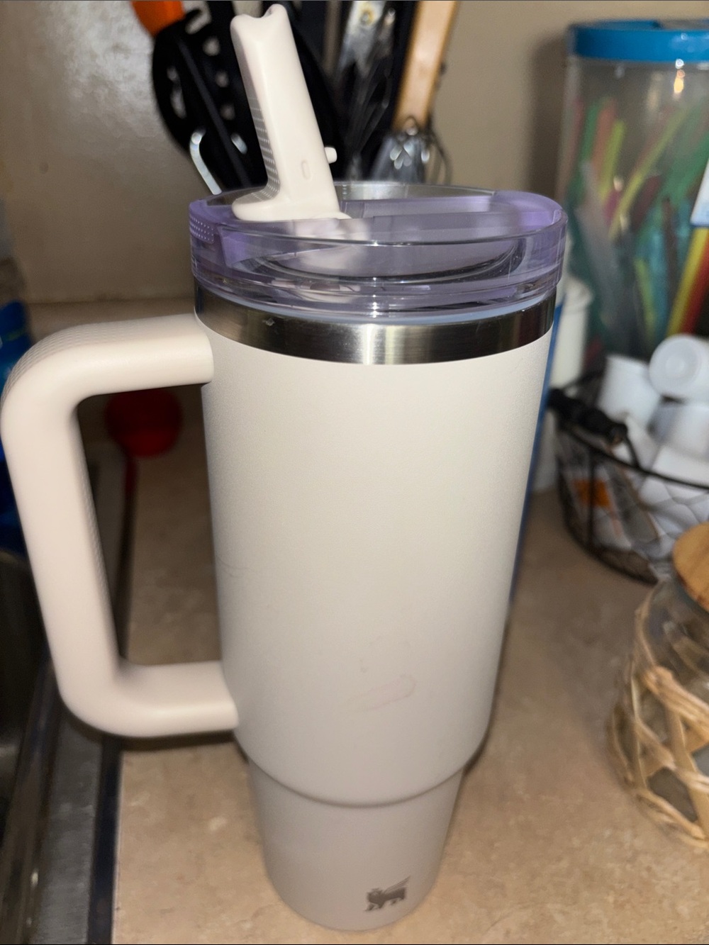 Stanley Cream Travel Mug with Lavender Lid